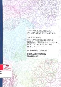 Dampak Kelambanan Pengesahan RUU A-KDRT: 303 Lembaga Membantu Perempuan Korban Kekerasan Tanpa Dukungan Landasan Hukum; Catatan Awal Tahun 2004